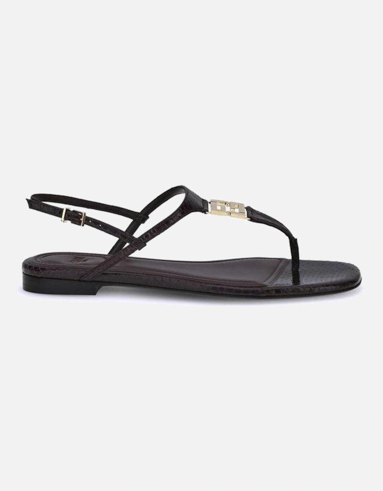 Square-Toed T-Bar Leather Flip-Flops Women - Purple Sandals