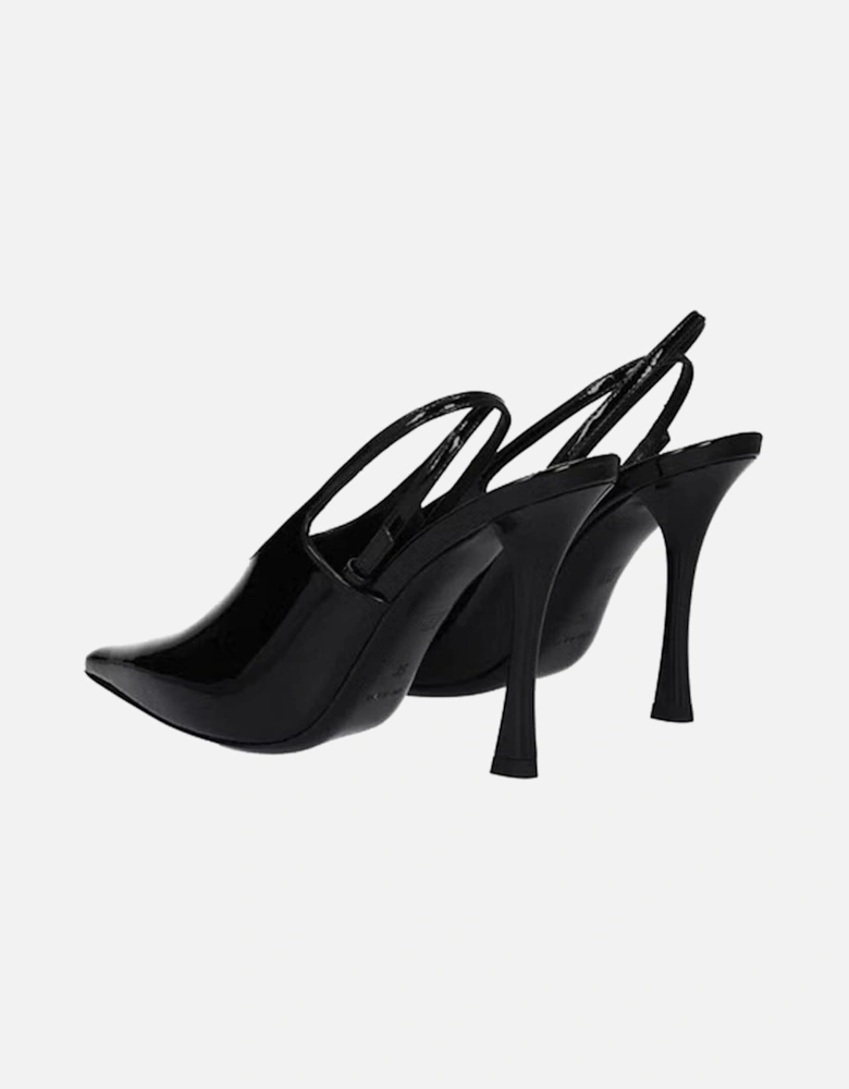 Patent Leather Pointed Toe Heels with Ankle Buckle Women - Black Pumps