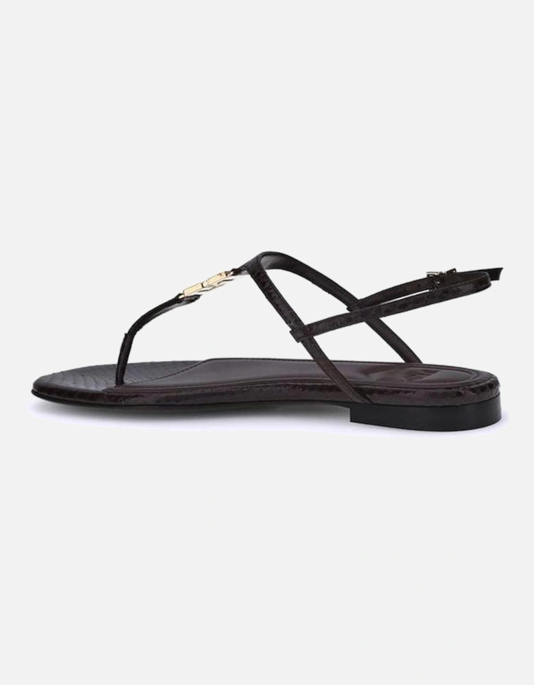 Square-Toed T-Bar Leather Flip-Flops Women - Purple Sandals