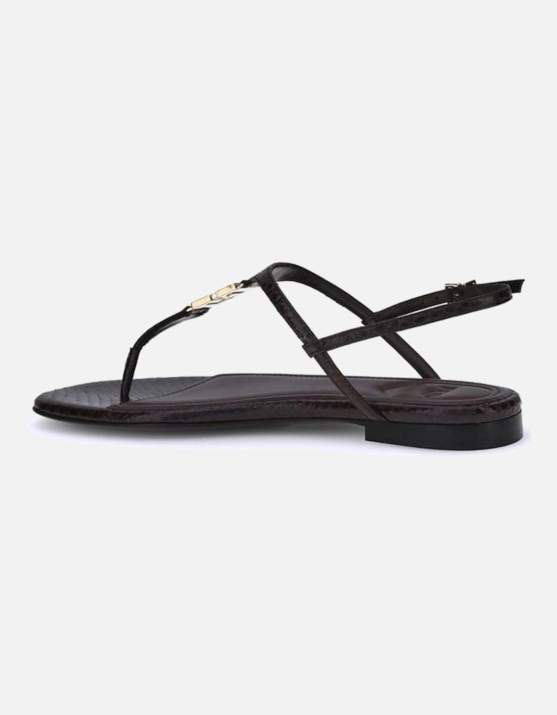 Square-Toed T-Bar Leather Flip-Flops Women - Purple Sandals