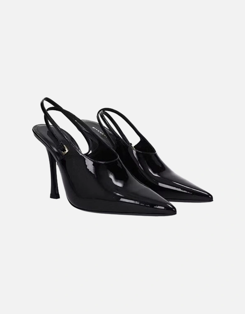Patent Leather Pointed Toe Heels with Ankle Buckle Women - Black Pumps