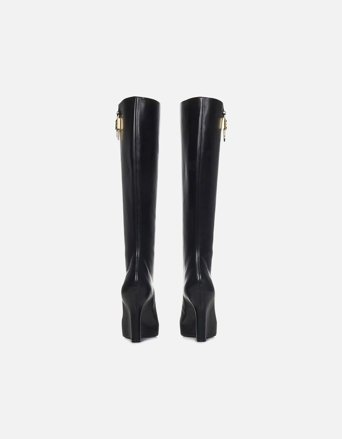 Gold-tone Lock Pointed Toe Leather Slip Ons Women - Black Boots