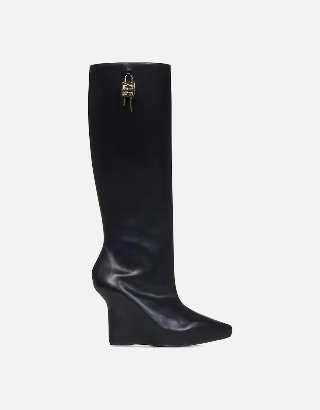 Gold-tone Lock Pointed Toe Leather Slip Ons Women - Black Boots, 5 of 4