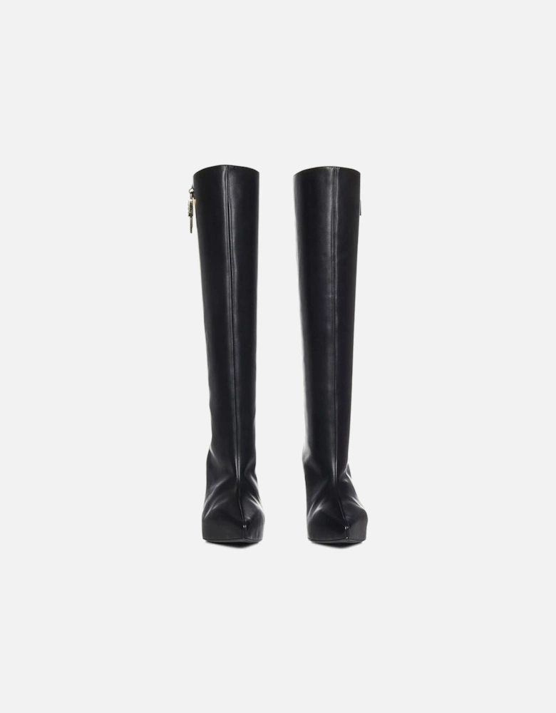 Gold-tone Lock Pointed Toe Leather Slip Ons Women - Black Boots