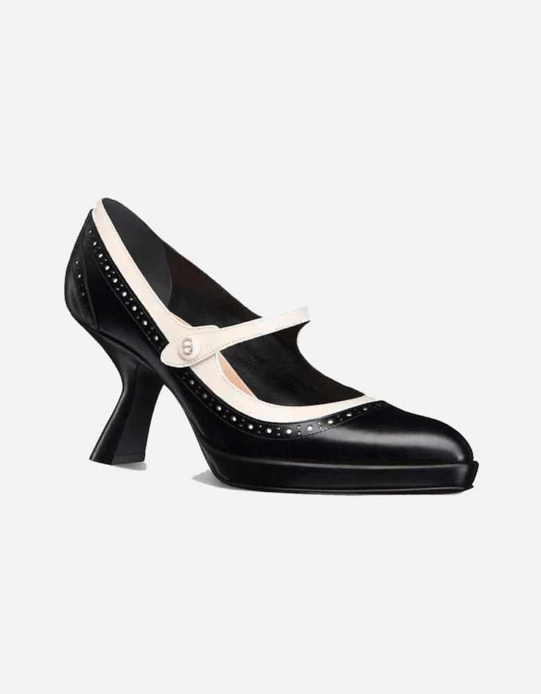 Pointed Toe Leather Heels with Perforated Detail Women - Black Pumps