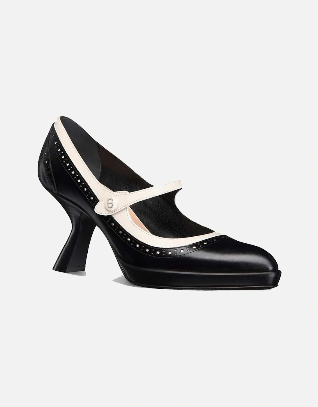 Pointed Toe Leather Heels with Perforated Detail Women - Black Pumps