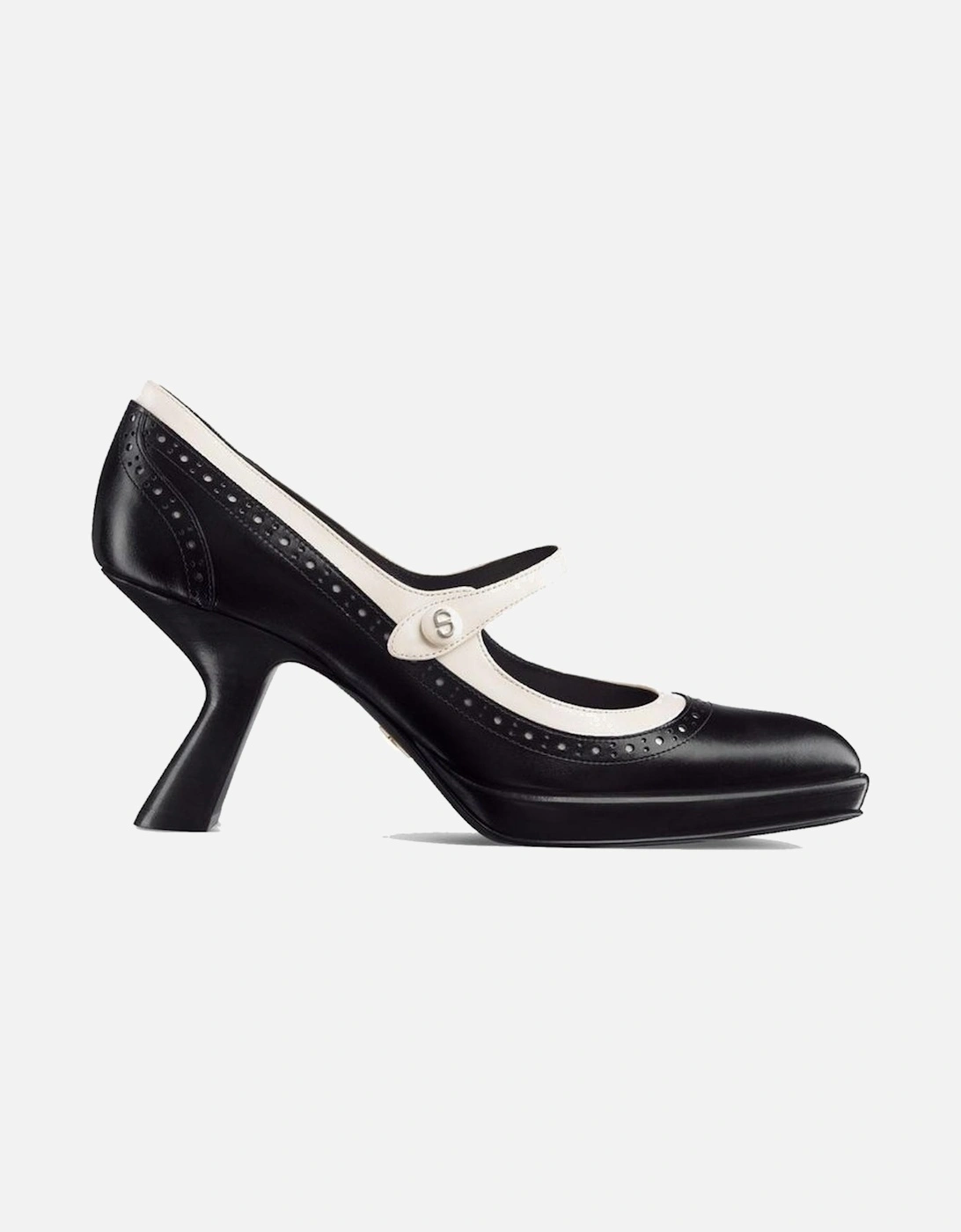 Pointed Toe Leather Heels with Perforated Detail Women - Black Pumps, 4 of 3