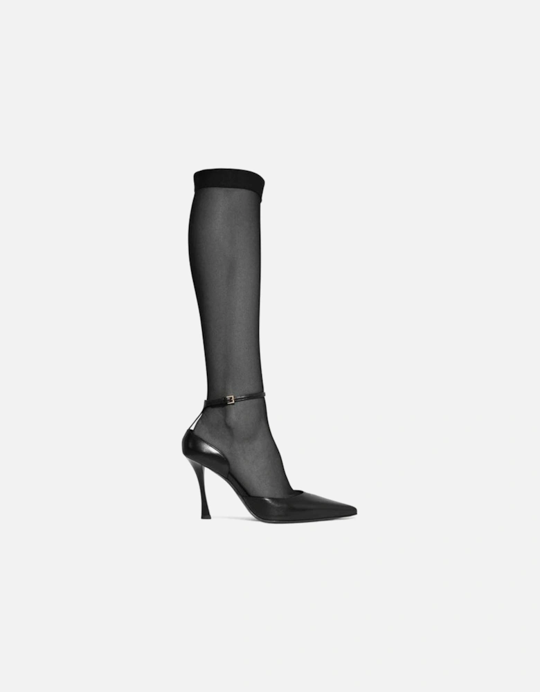 Leather Stiletto Heels with Ankle Strap Women - Black Pumps