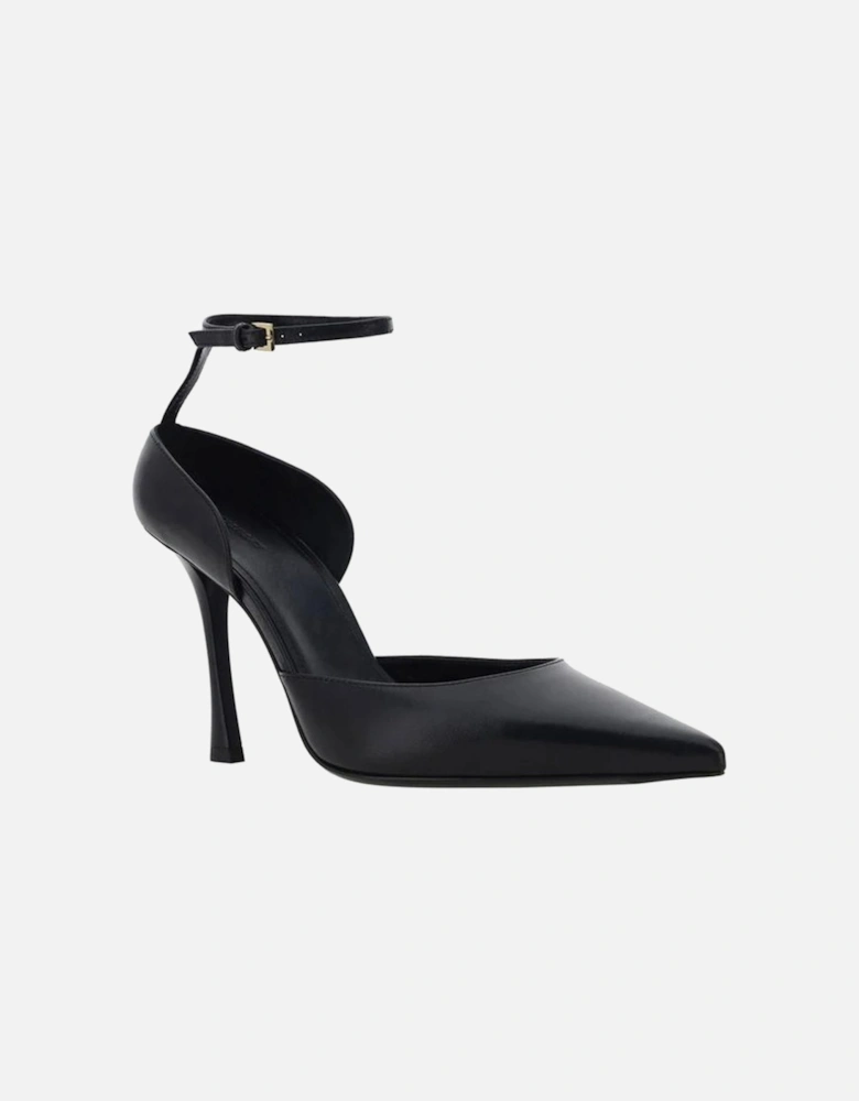 Leather Stiletto Heels with Ankle Strap Women - Black Pumps