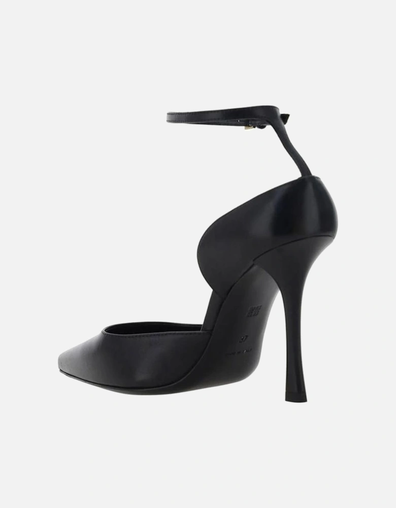 Leather Stiletto Heels with Ankle Strap Women - Black Pumps