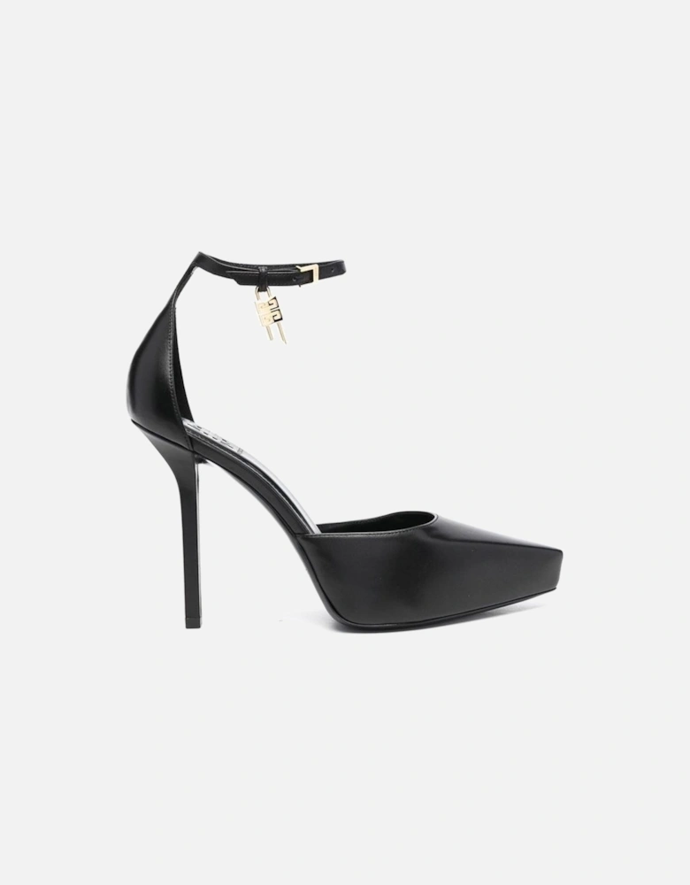 Leather Pointed Toe Ankle Strap Heels Women - Black Pumps