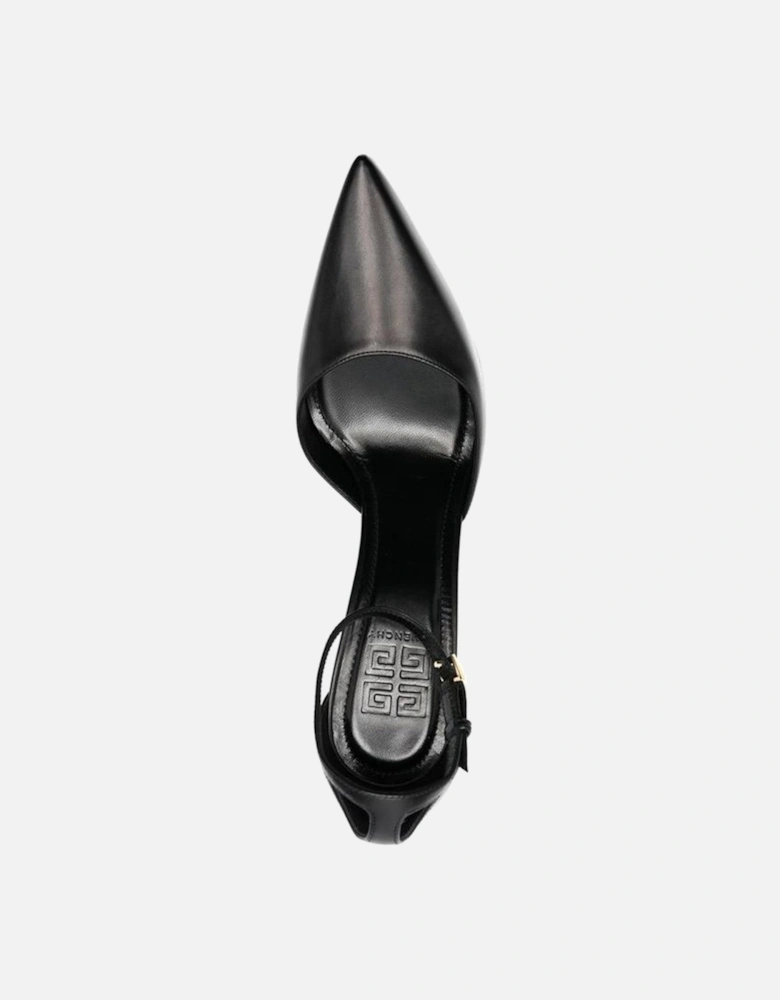 Leather Pointed Toe Ankle Strap Heels Women - Black Pumps