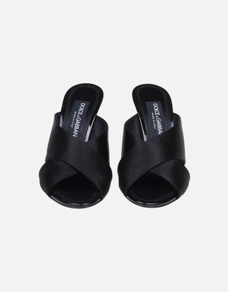 Slip-On Leather Heel Sandals with Open Toe Women - Black