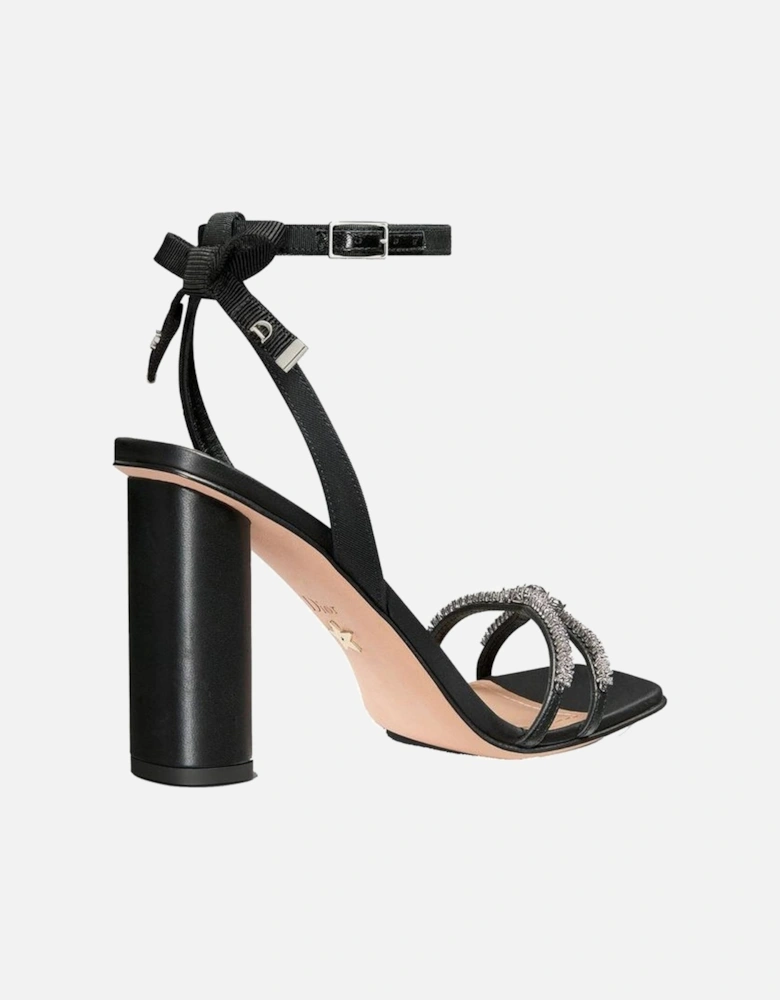 Calf Leather Square Toe Heels with Ankle Buckle Women - Black Sandals