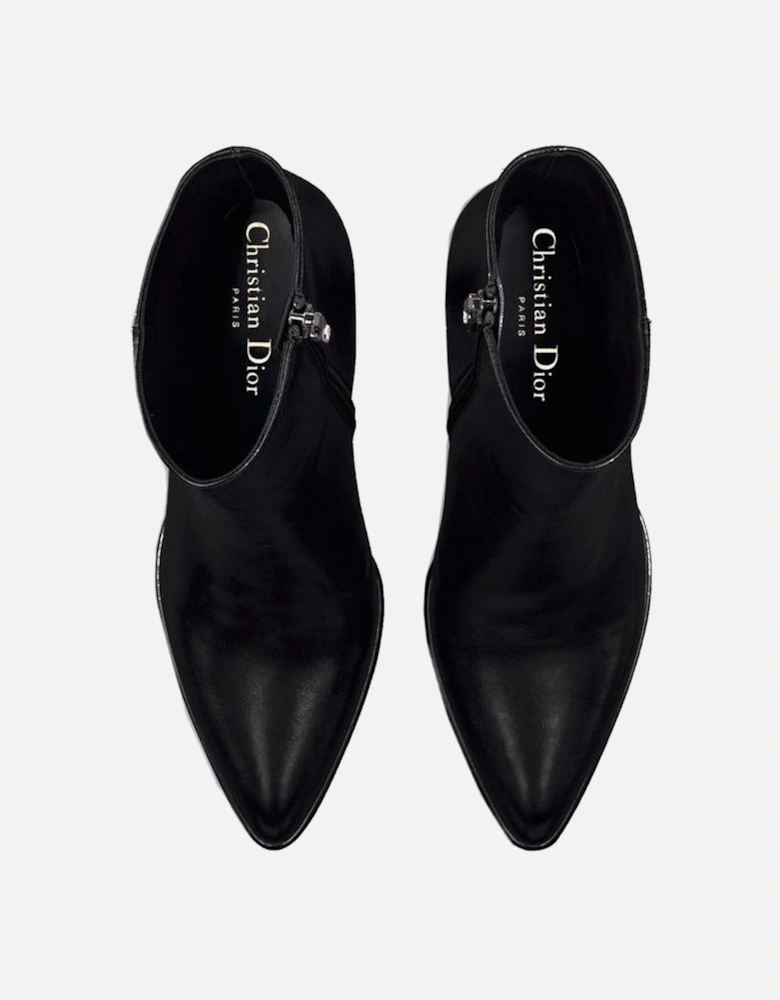 Pointed Toe Leather Heeled Ankle Boots Women - Black