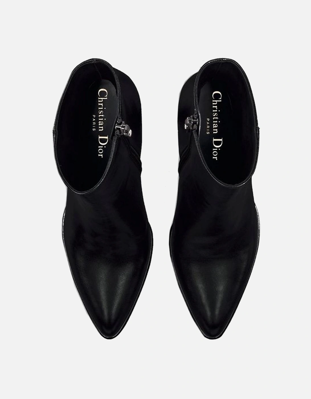 Pointed Toe Leather Heeled Ankle Boots Women - Black