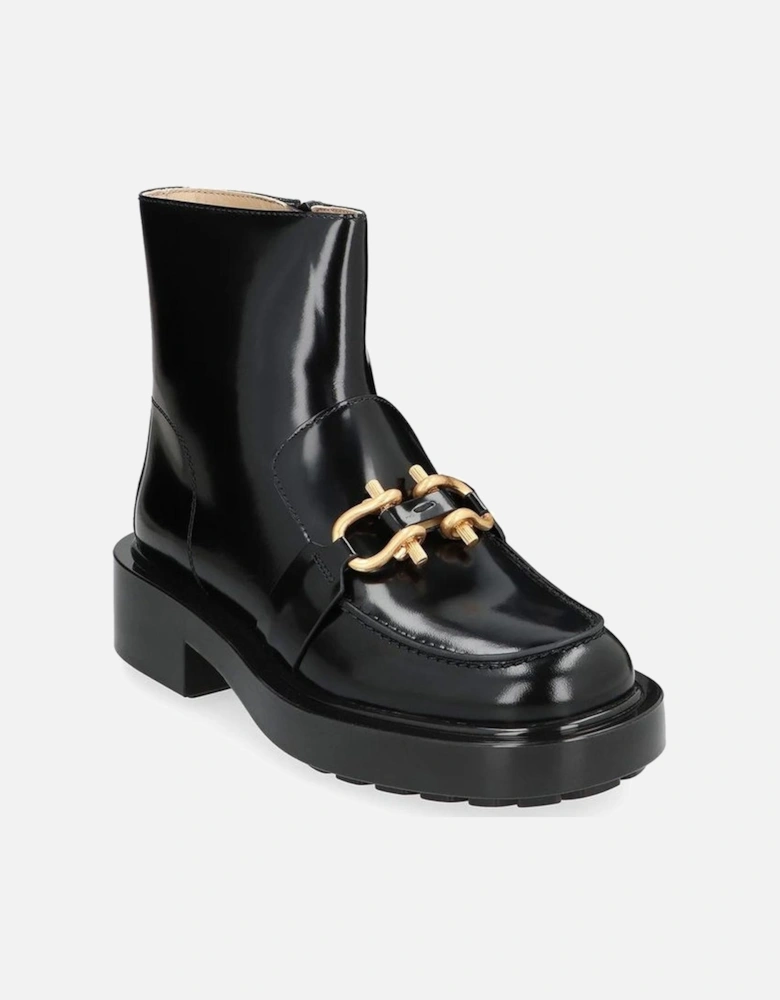 Glossy Leather Boots with Chunky Lugged Outsole Women - Black