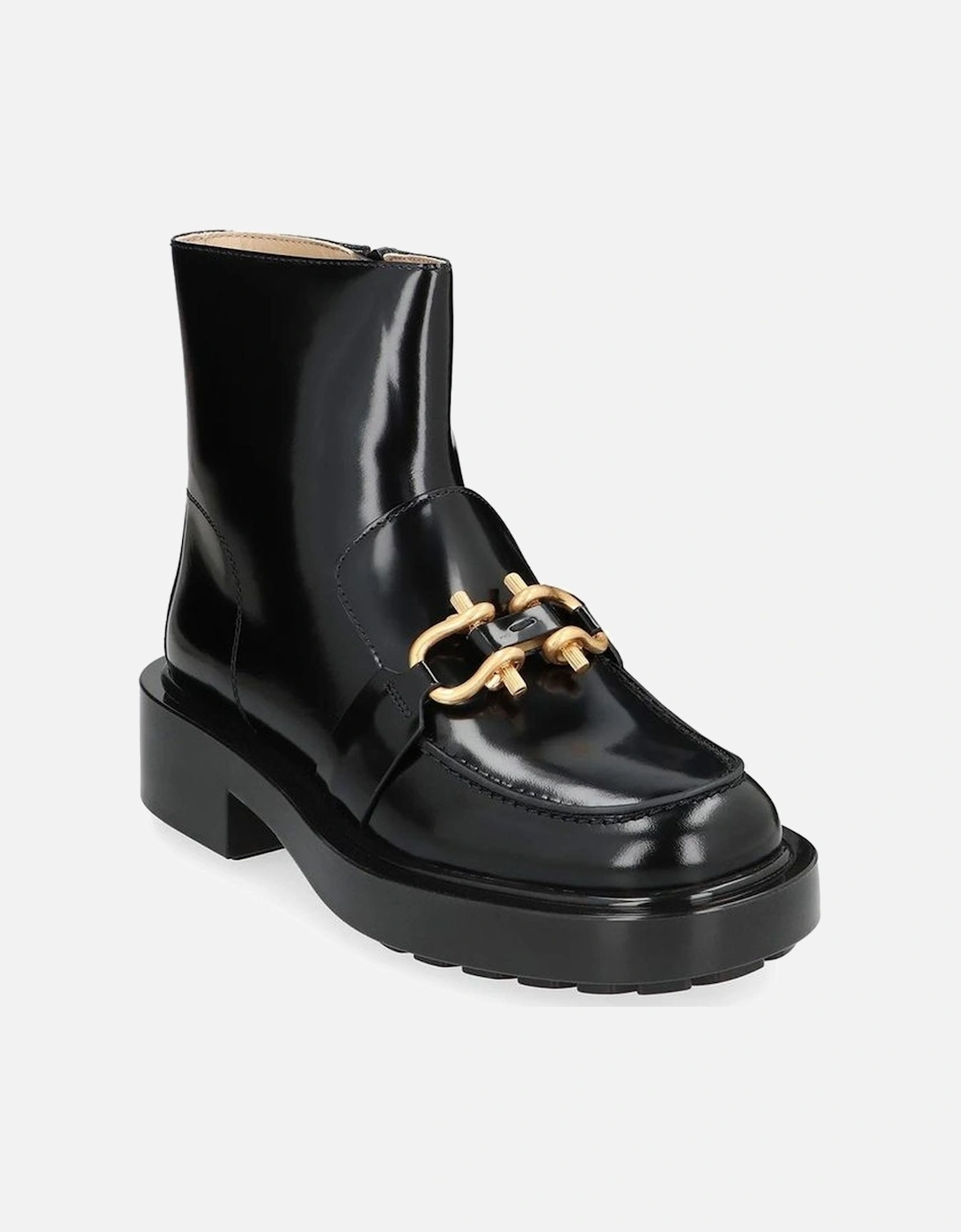 Glossy Leather Boots with Chunky Lugged Outsole Women - Black