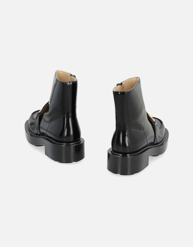 Glossy Leather Boots with Chunky Lugged Outsole Women - Black