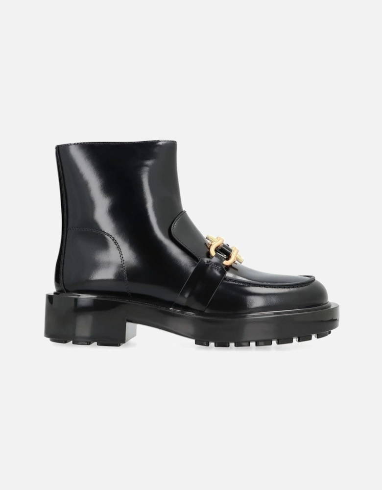 Glossy Leather Boots with Chunky Lugged Outsole Women - Black