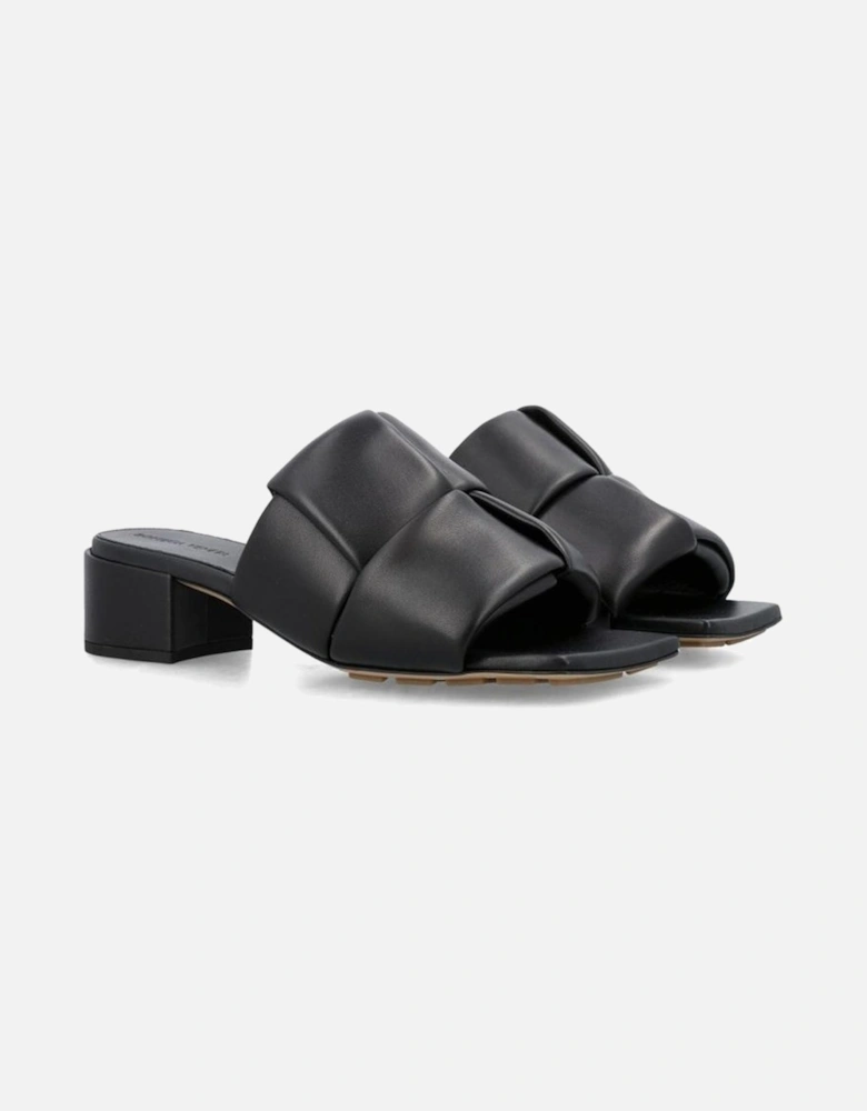 Square Toe Leather Slip-On Heels Women - Black Shoes
