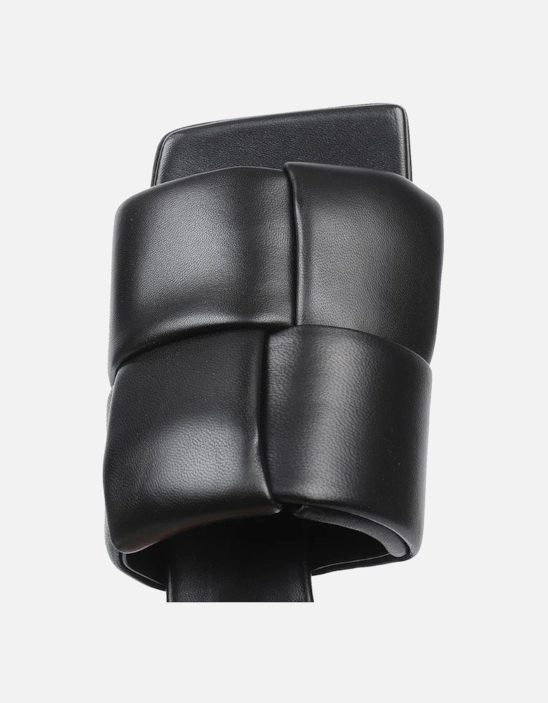 Square Toe Leather Slip-On Heels Women - Black Shoes