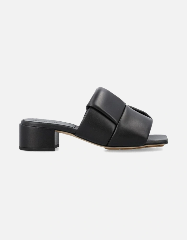Square Toe Leather Slip-On Heels Women - Black Shoes