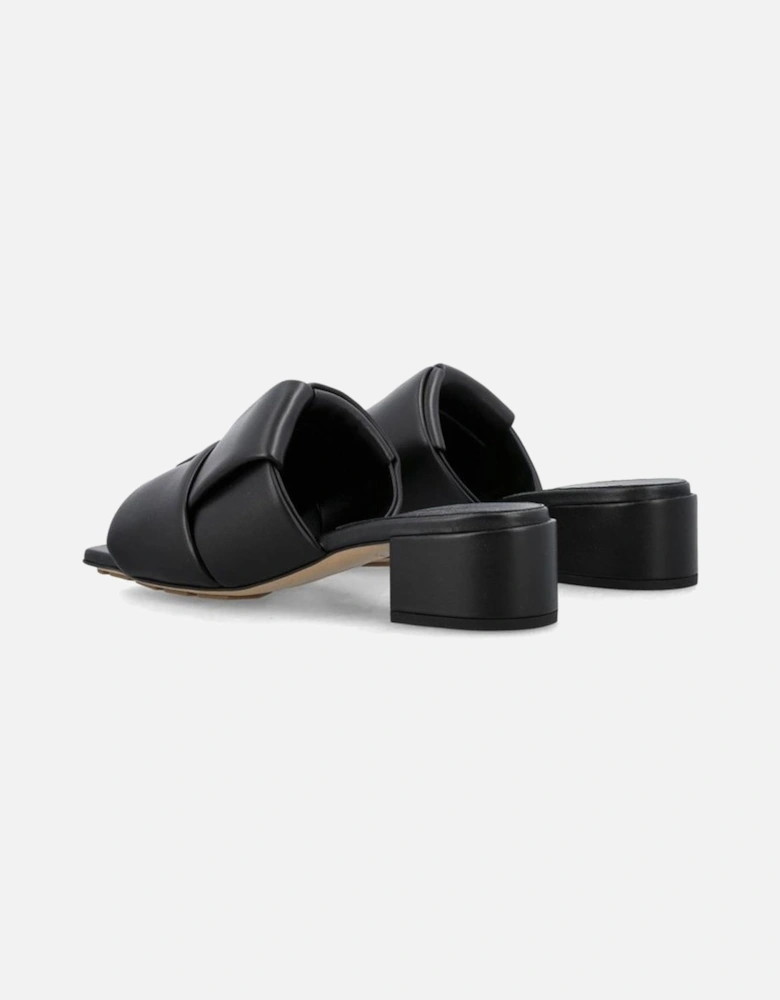 Square Toe Leather Slip-On Heels Women - Black Shoes