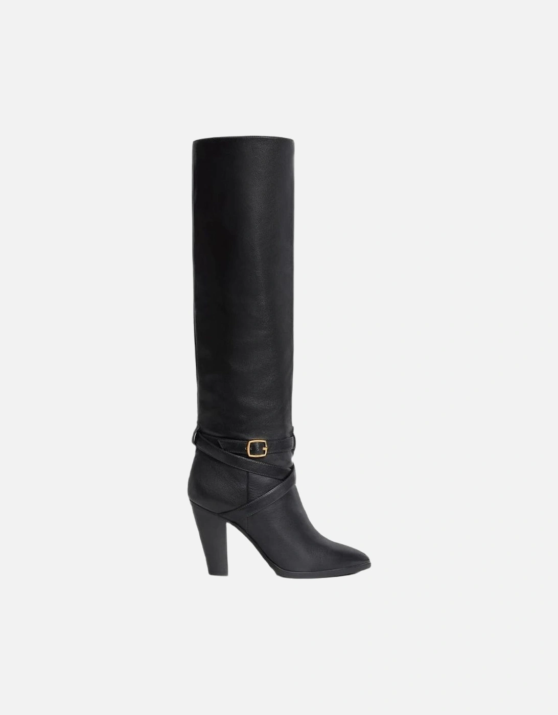 Calf Leather Heeled Sandals with Gold Buckle Women - Black Boots, 5 of 4