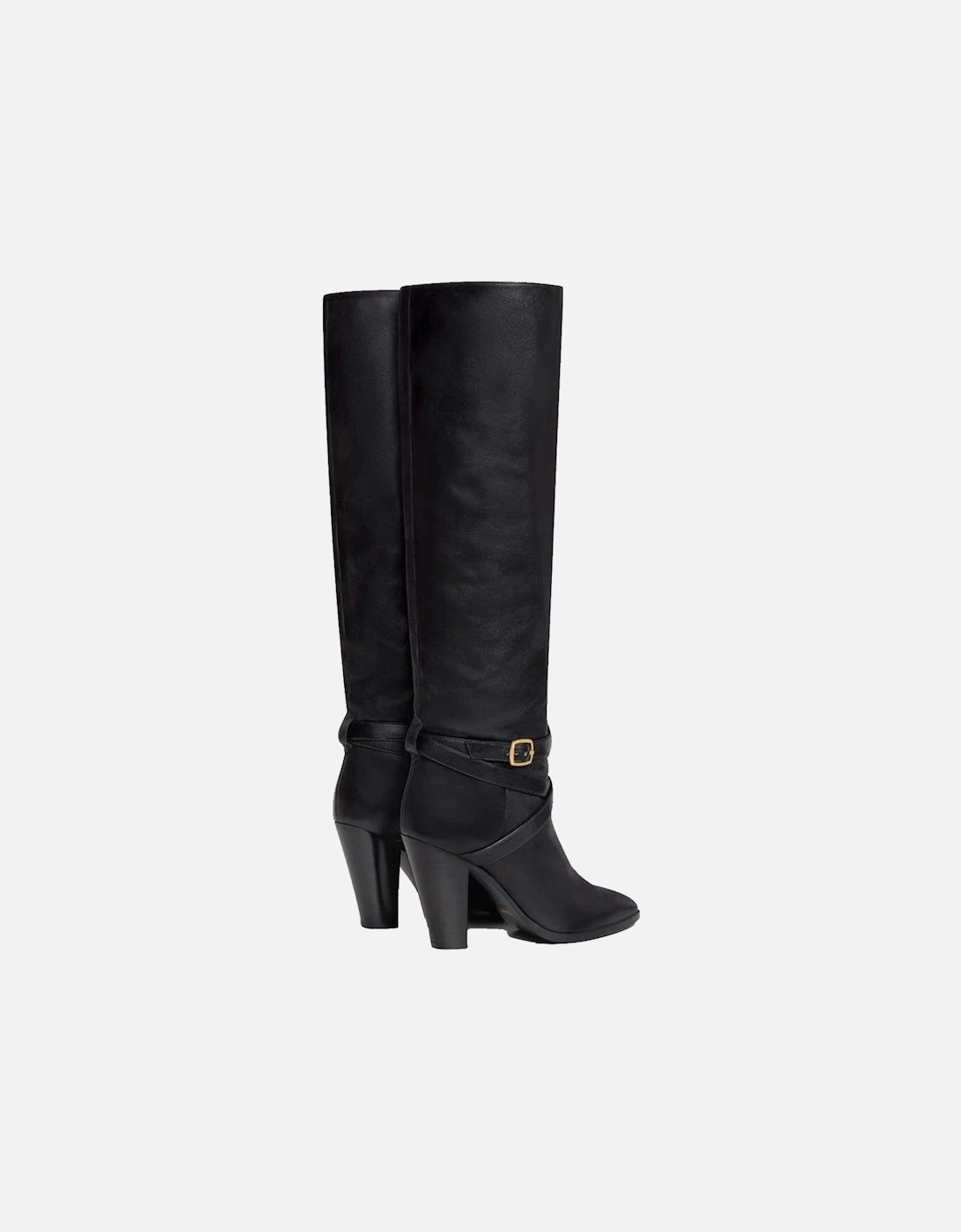 Calf Leather Heeled Sandals with Gold Buckle Women - Black Boots