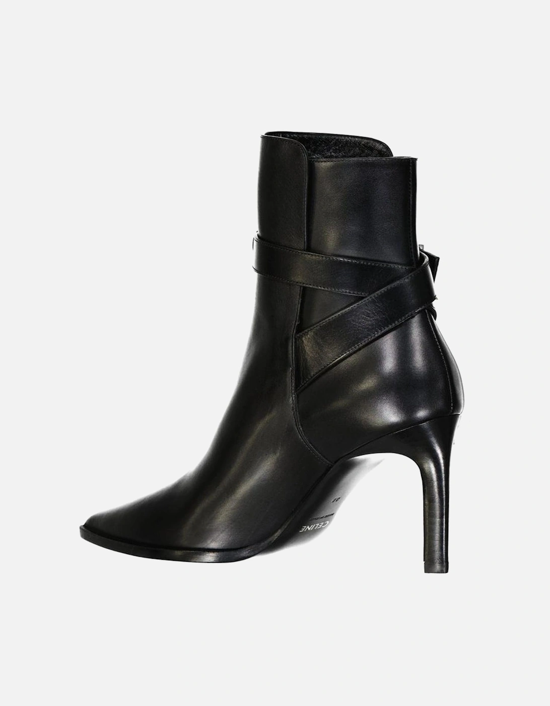 Pointed Toe Leather Ankle Strap Heels Women - Black Boots