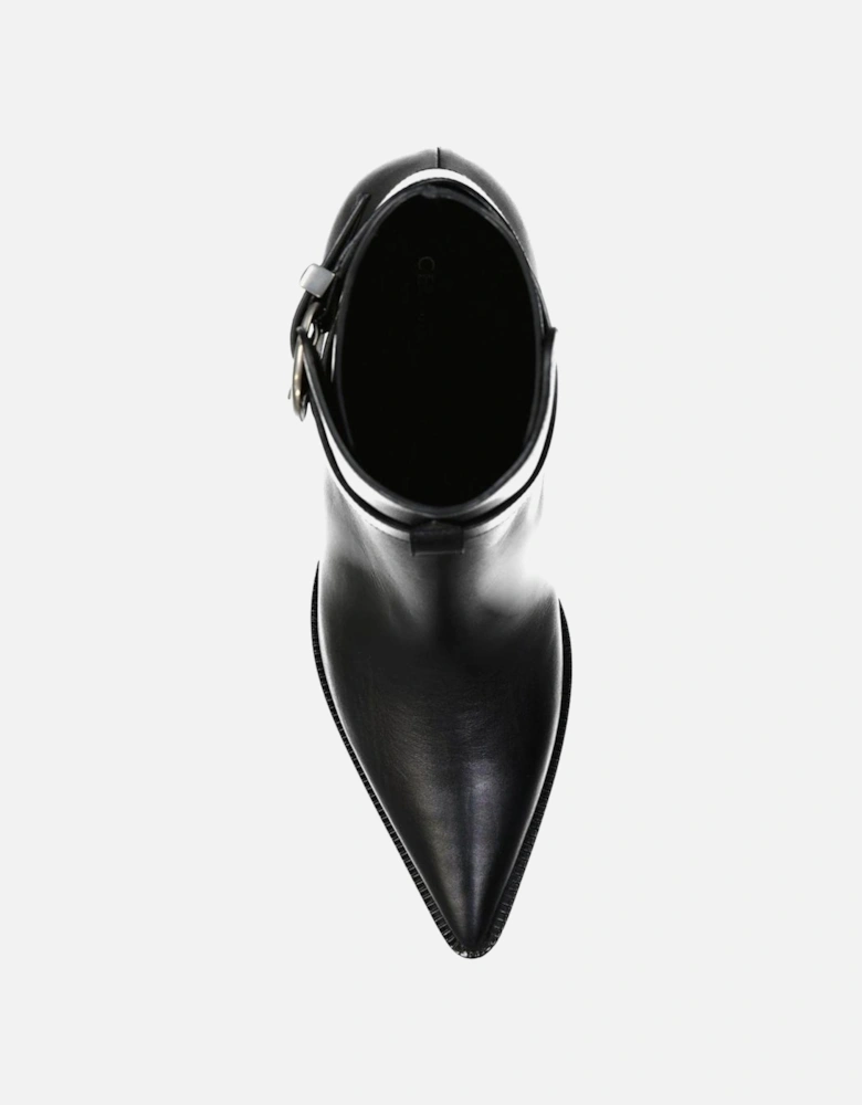 Pointed Toe Leather Ankle Strap Heels Women - Black Boots