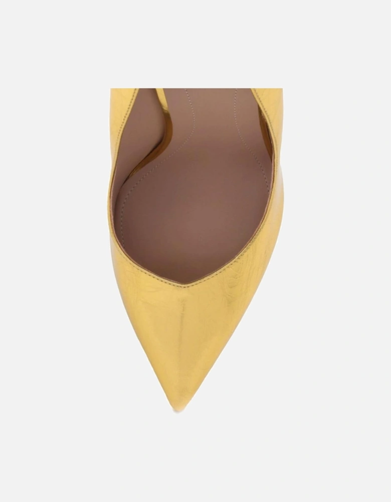 Wrinkled Effect Pointed Toe Leather Heels Women - Gold Pumps