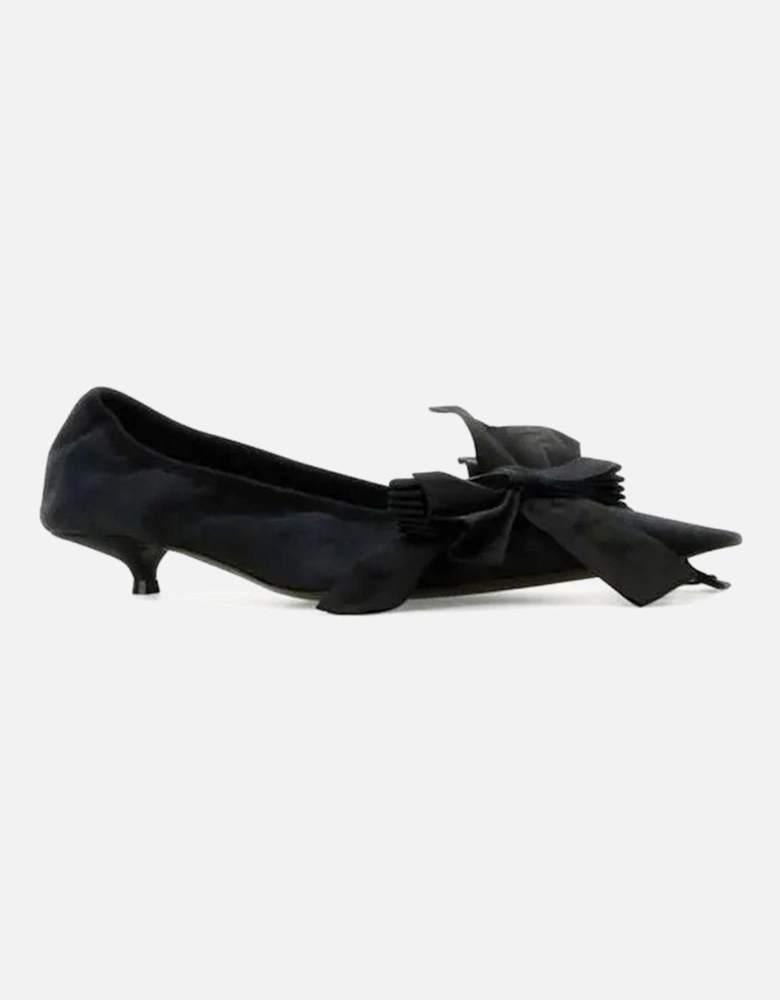 Pointed Toe Leather Sole Bow Flats Women - Black Pumps