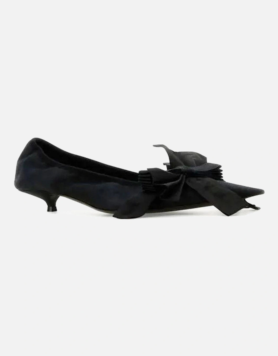 Pointed Toe Leather Sole Bow Flats Women - Black Pumps