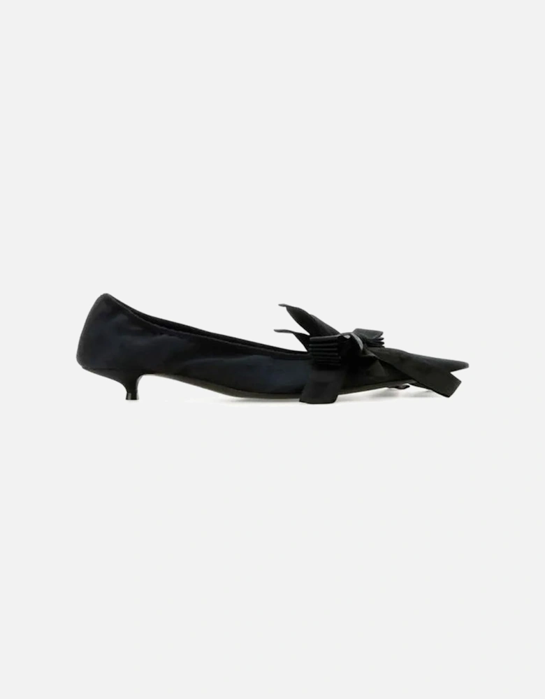 Pointed Toe Leather Sole Bow Flats Women - Black Pumps