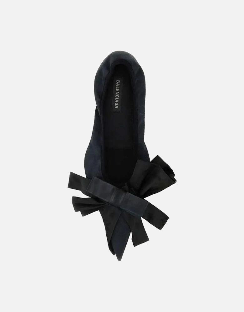 Pointed Toe Leather Sole Bow Flats Women - Black Pumps