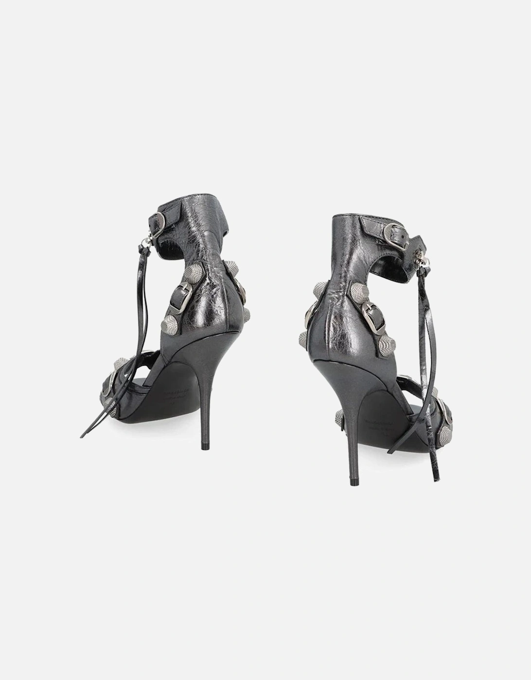 Calf Leather Studded Ankle Strap Heels Women - Gray Sandals