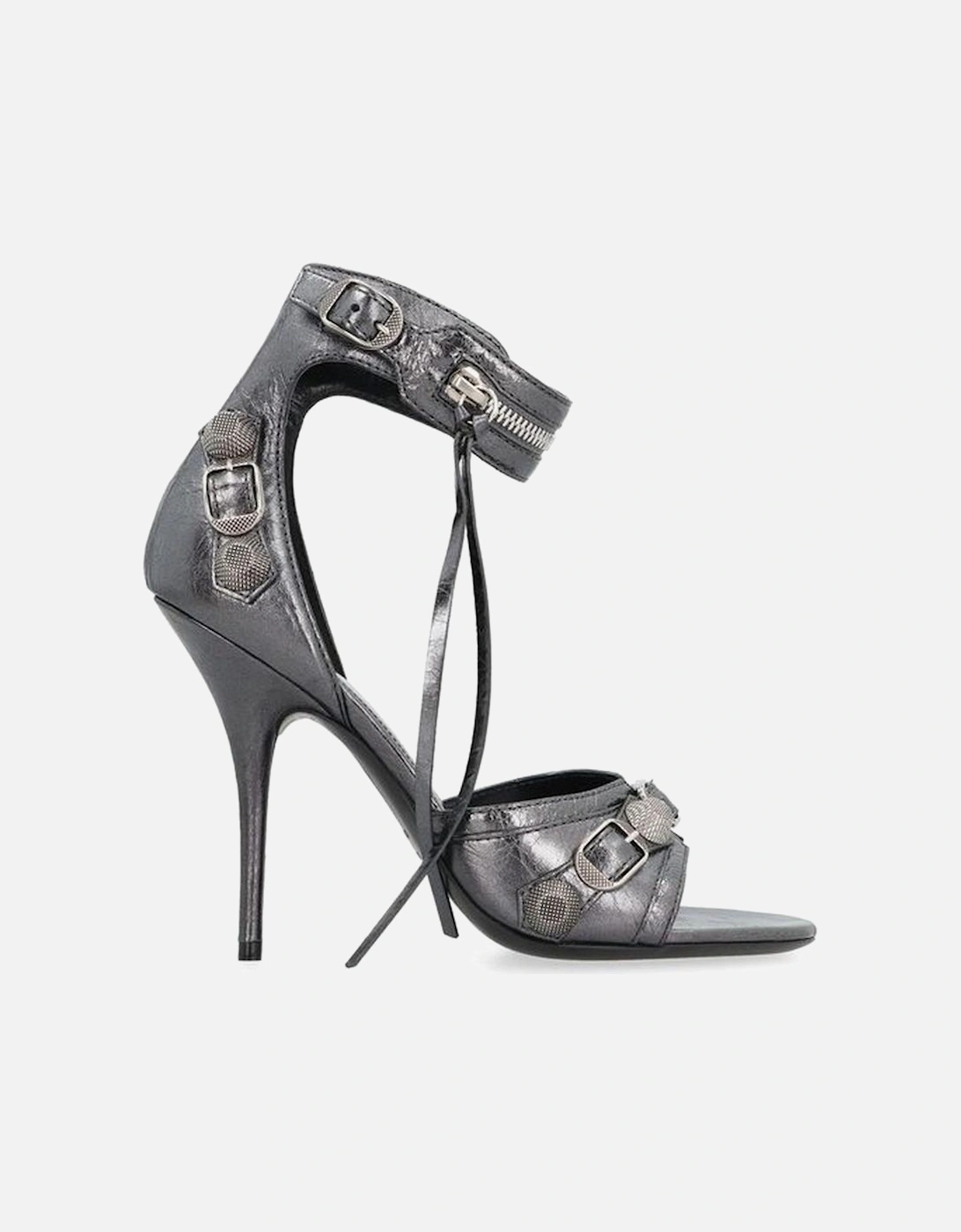 Calf Leather Studded Ankle Strap Heels Women - Gray Sandals, 4 of 3