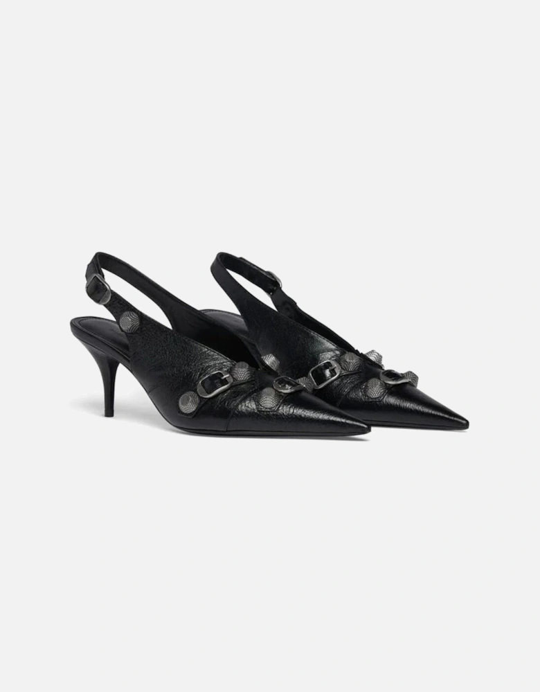 Pointed Toe Leather Heels with Decorative Buckles Women - Black Pumps