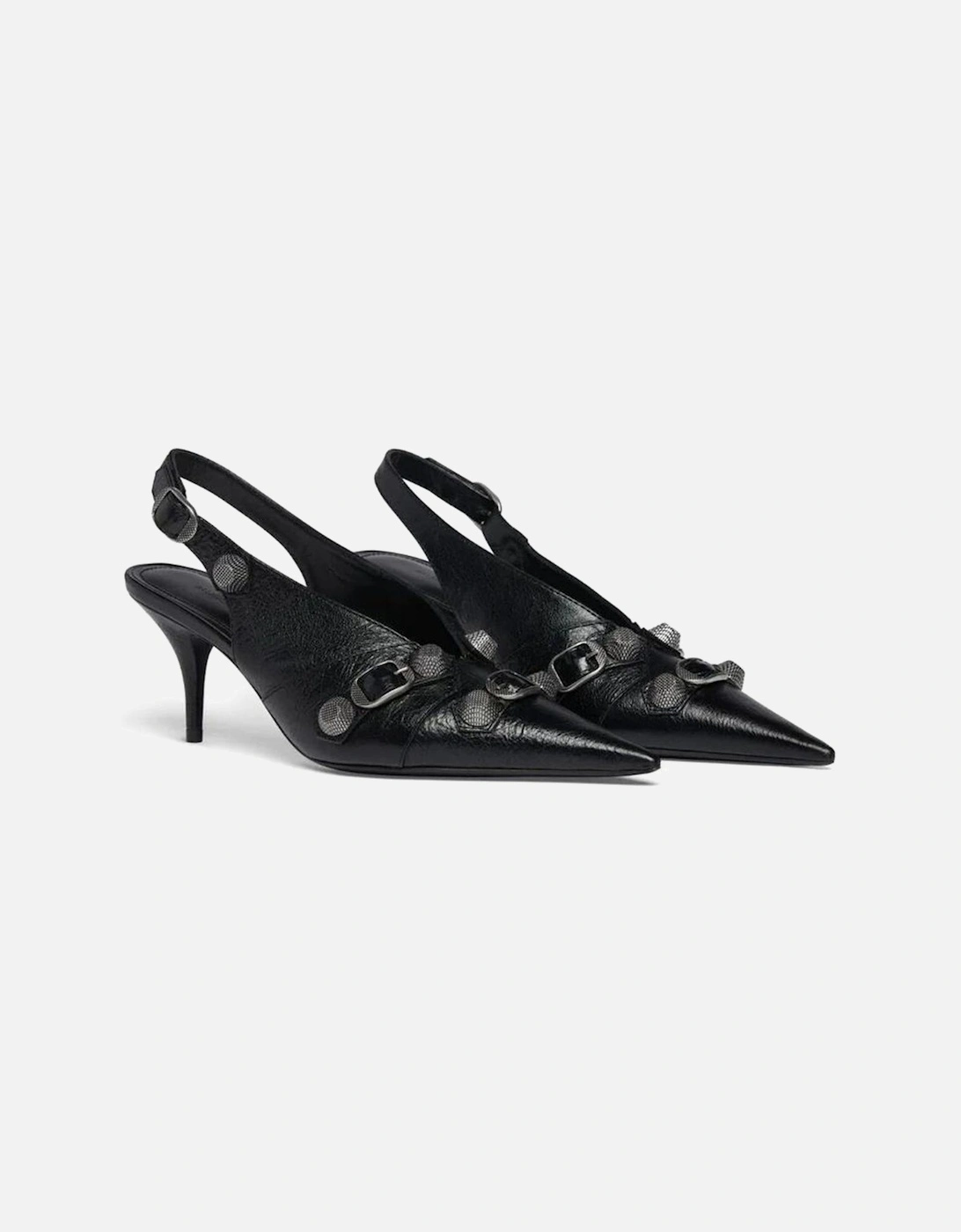 Pointed Toe Leather Heels with Decorative Buckles Women - Black Pumps