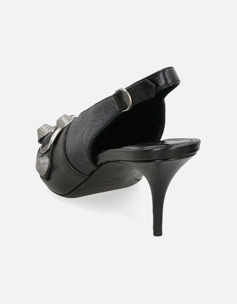 Pointed Toe Leather Heels with Decorative Buckles Women - Black Pumps