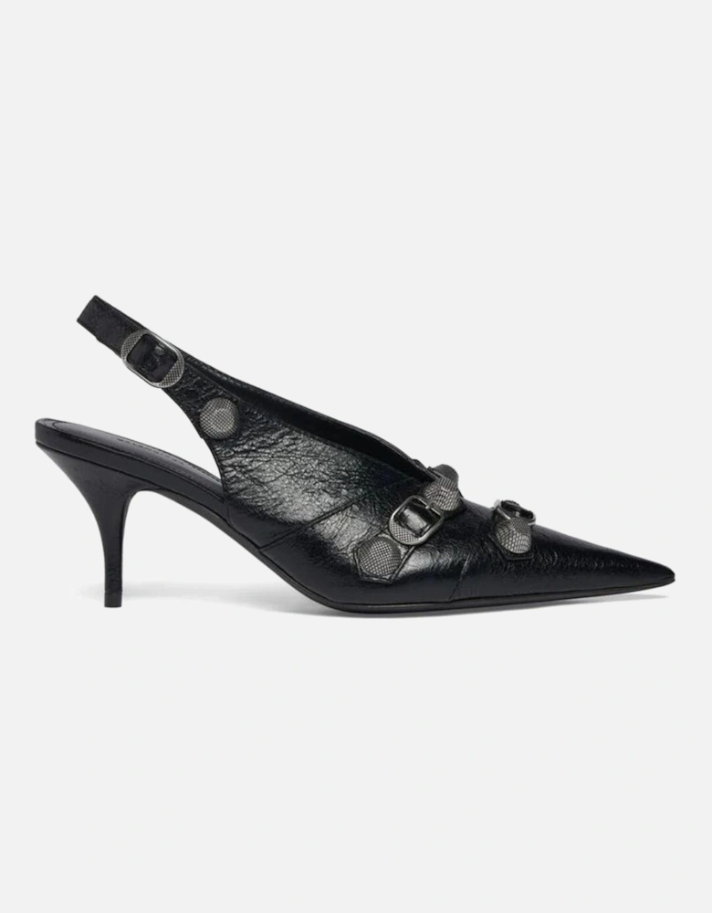 Pointed Toe Leather Heels with Decorative Buckles Women - Black Pumps