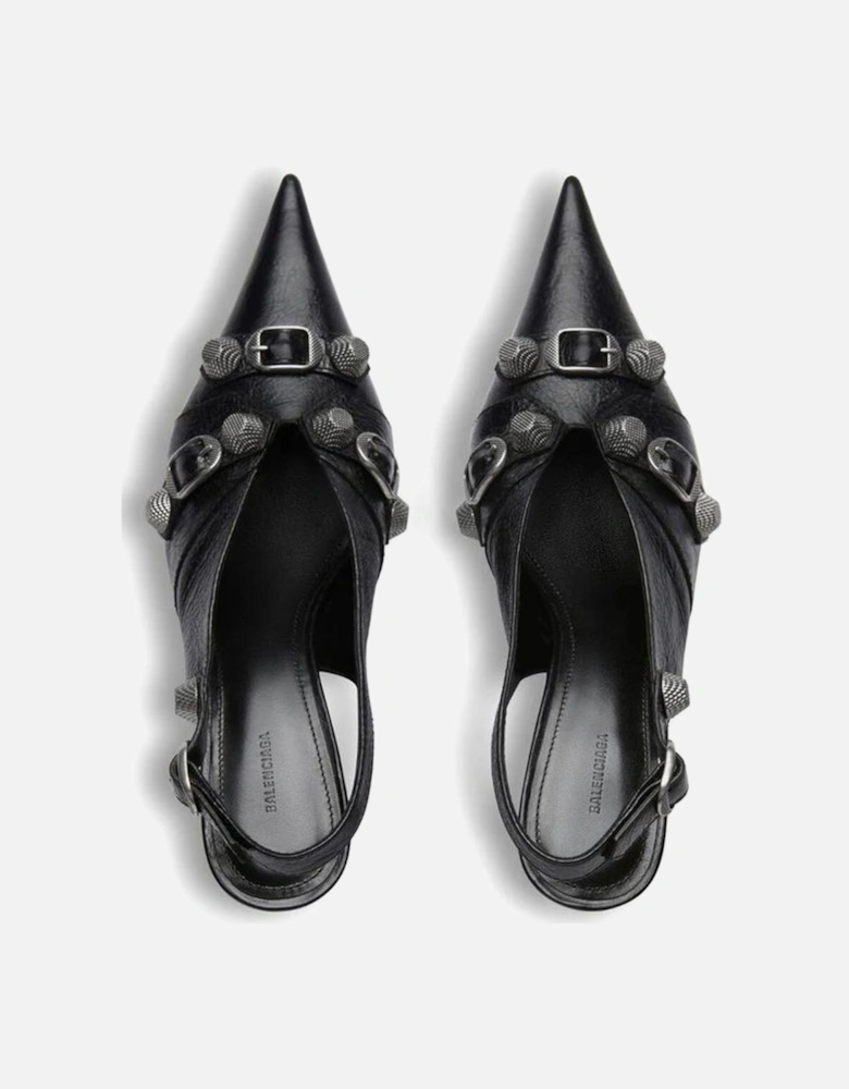 Pointed Toe Leather Heels with Decorative Buckles Women - Black Pumps