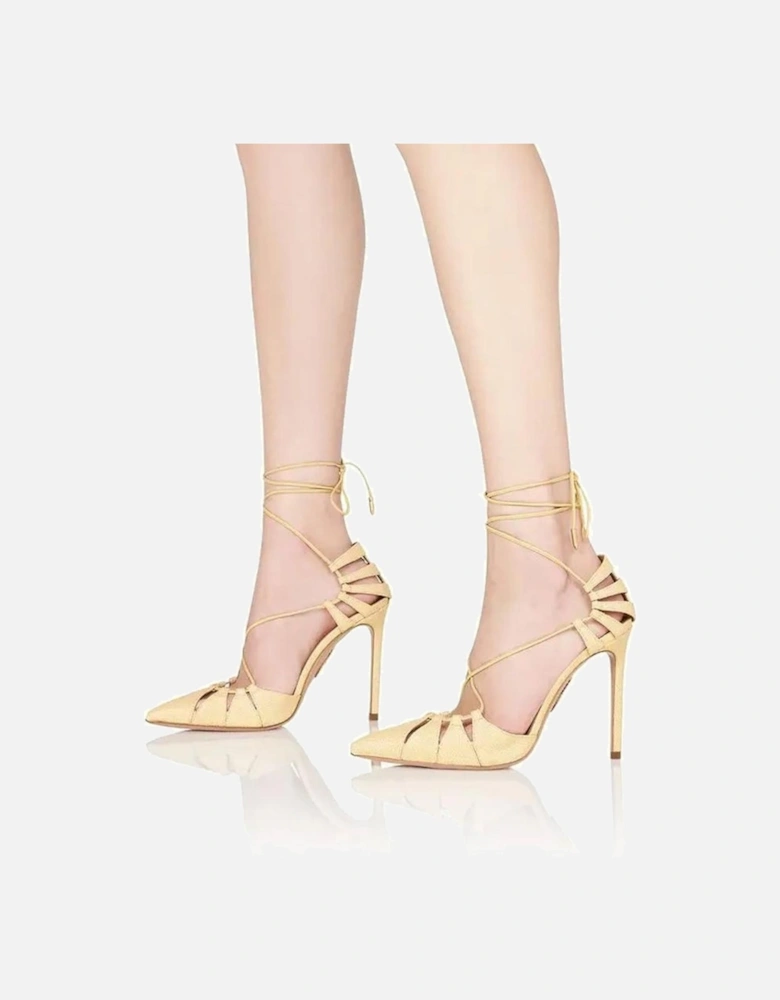 Raffia Pointed Toe Ankle Strap Heels Women - Yellow Sandals