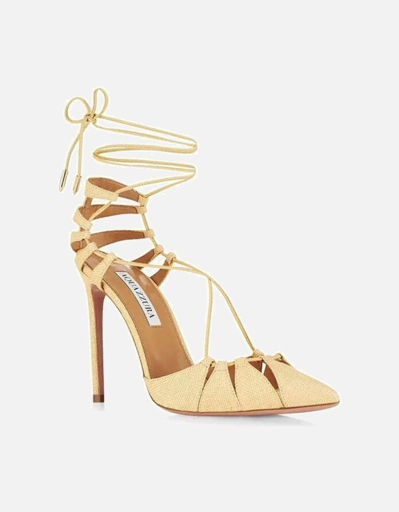 Raffia Pointed Toe Ankle Strap Heels Women - Yellow Sandals