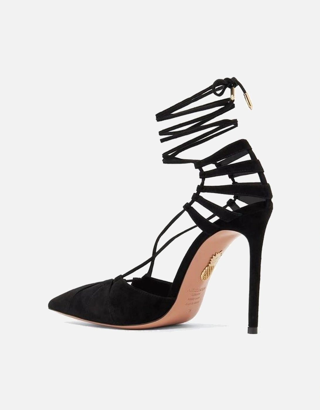 Suede Effect Pointed Toe Heeled Ankle Wrap Shoes Women - Black Pumps
