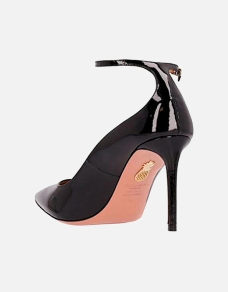 Patent Leather Pointed Toe Heels with Ankle Strap Women - Black Pumps