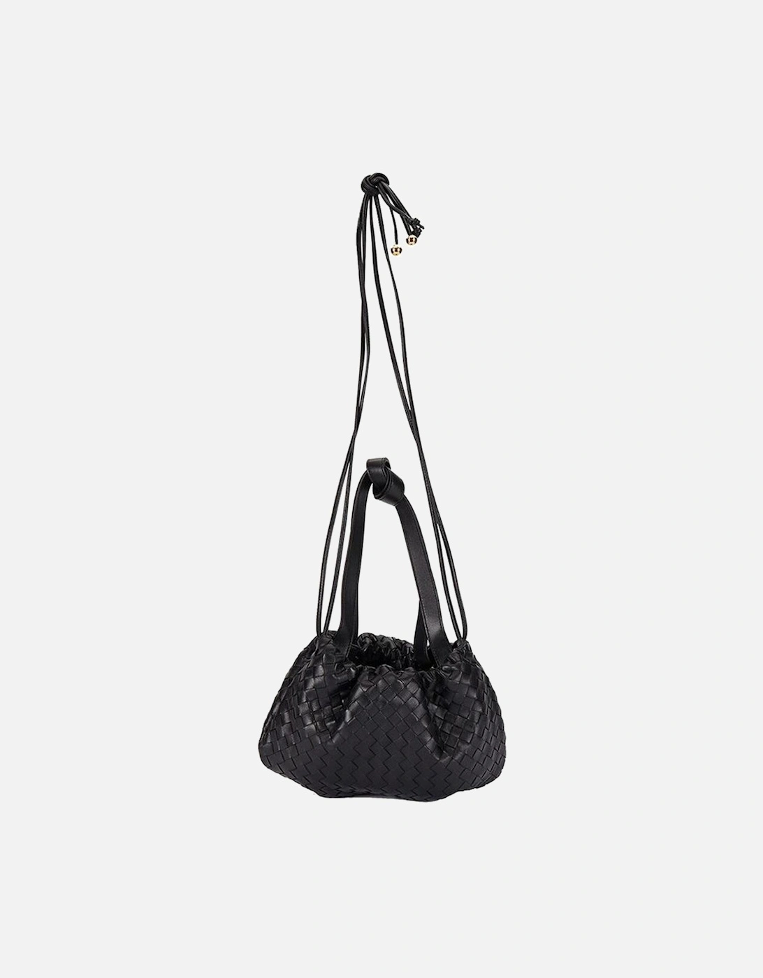 Leather Top Handle Bag with Drawstring Closure Women - Black