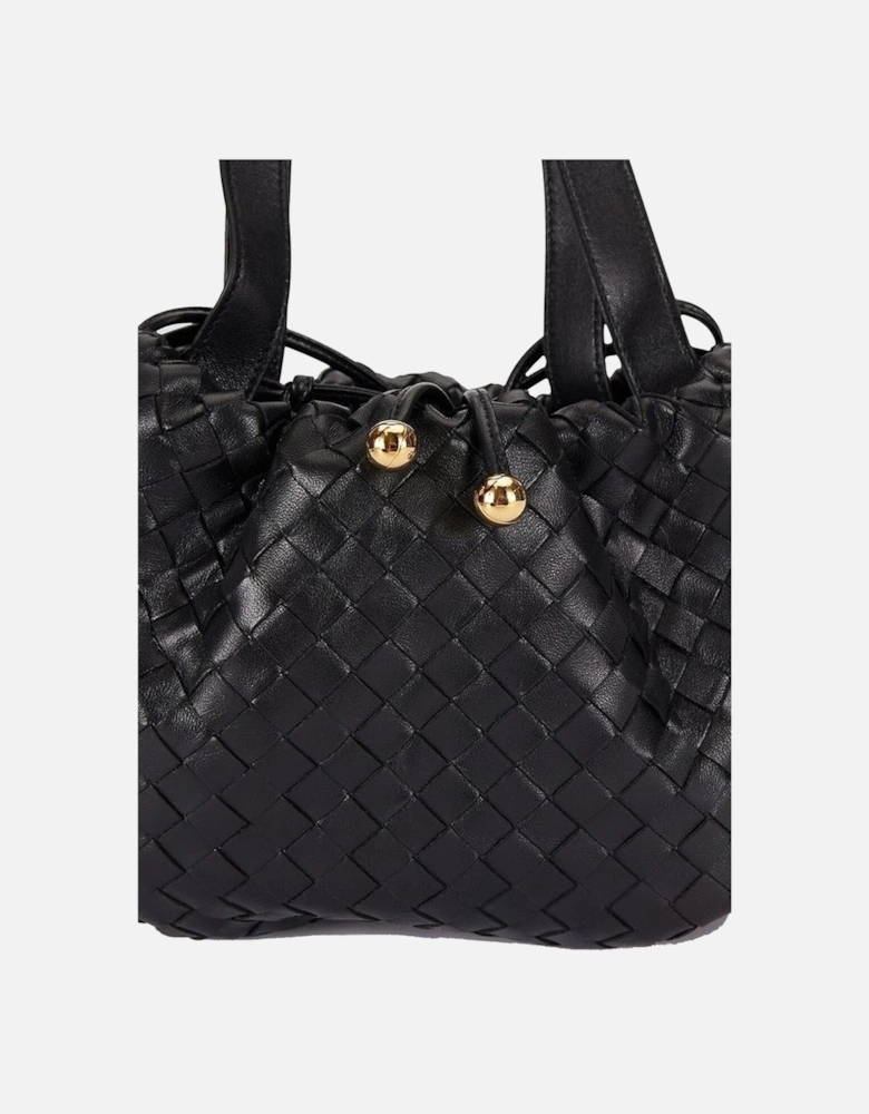 Leather Top Handle Bag with Drawstring Closure Women - Black